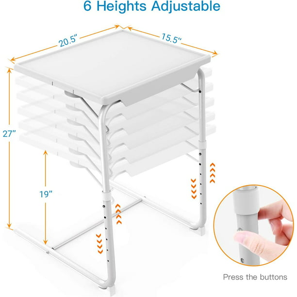 Adjustable TV Tray Table, TV Dinner Tray on Bed Sofa, Comfortable Folding Table with 6 Height 3 Tilt Angle Adjustments, White - Walmart.com