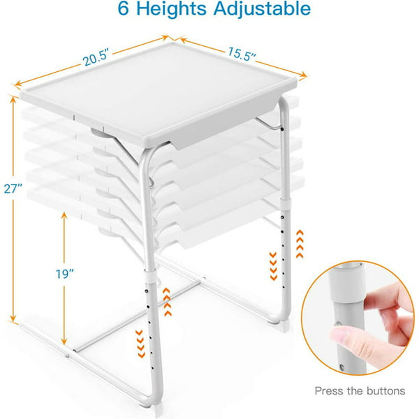 Adjustable TV Tray Table, TV Dinner Tray on Bed Sofa, Comfortable Folding Table with 6 Height 3 Tilt Angle Adjustments, White - Walmart.com