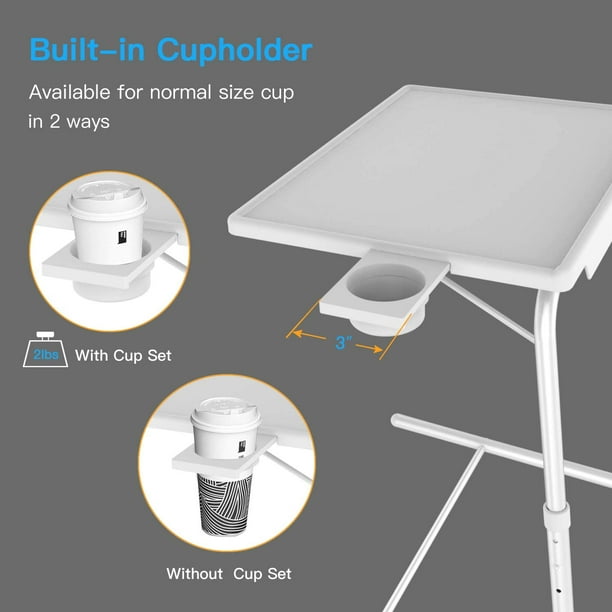 Adjustable TV Tray Table, TV Dinner Tray on Bed Sofa, Comfortable Folding Table with 6 Height 3 Tilt Angle Adjustments, White - Walmart.com