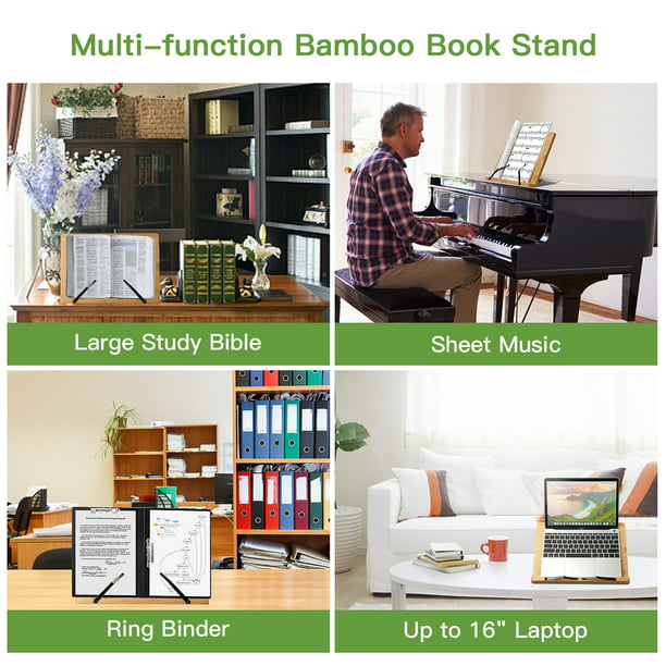 Bamboo Book Stand, Large Cookbook Holder Reading Book Holder with 5 Adjustable Height, Foldable Wooden Cooking Bookstand for Textbook, Receipe, Music Books, Tablet, Ipad - Walmart.com