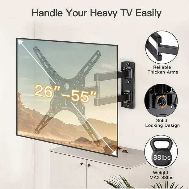 Full Motion TV Wall Mount Brackets for Most 26-55 Inch LED LCD Flat Curved Screen Monitors TVs, Single Articulating Arm TV Mount Swivel Tilt Extension, Max 400X400mm Up to 88lbs - Walmart.com