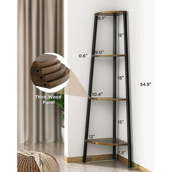 4 Tier Corner Shelf Stand, Portable Shelving Unit with Large Storage Space, Display Rack for Bedroom, Living Room, Office, Kitchen, Rustic Brown - Walmart.com