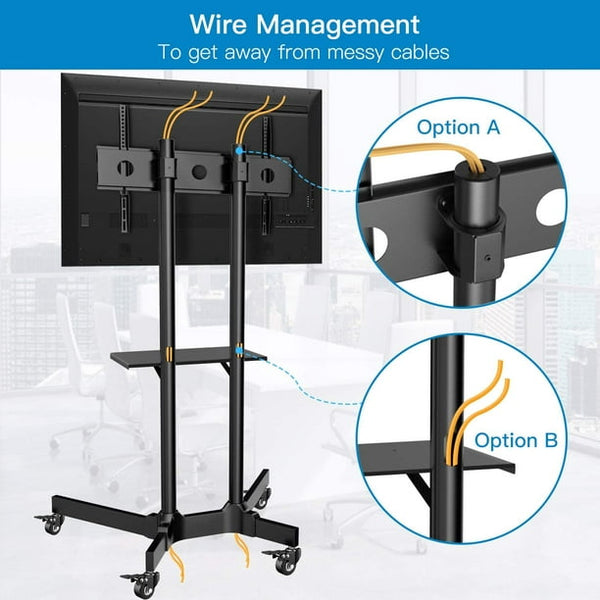 Mobile TV Cart with Wheels for 32-85 inch Flat Curved Screen TVs, Height Adjustable Rolling TV Stand Hold Up to 132 lbs, Trolley Floor Stand with Tray Max 600x400mm - Walmart.com