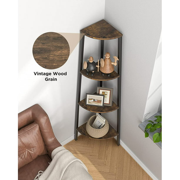 4 Tier Corner Shelf Stand, Portable Shelving Unit with Large Storage Space, Display Rack for Bedroom, Living Room, Office, Kitchen, Rustic Brown - Walmart.com