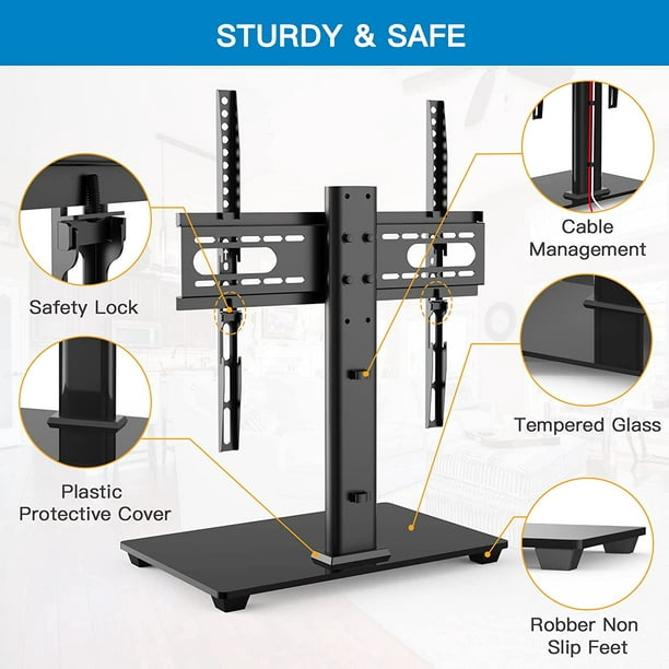 Universal TV Stand, Table Top TV Stand for 32-55 inch LCD LED TVs, Height Adjustable TV Base Stand with Tempered Glass Base Wire Management, 400x400mm - Walmart.com