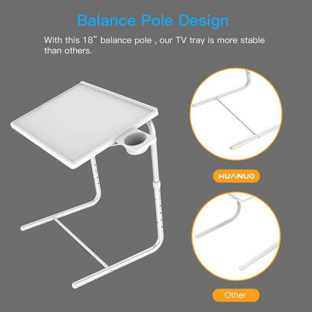 Adjustable TV Tray Table, TV Dinner Tray on Bed Sofa, Comfortable Folding Table with 6 Height 3 Tilt Angle Adjustments, White - Walmart.com