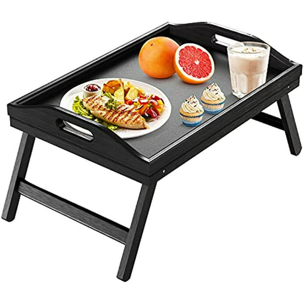 Bed Tray Table with Folding Legs Wooden Serving Breakfast in Bed or Use As a Platter Tray(Black) - Walmart.com