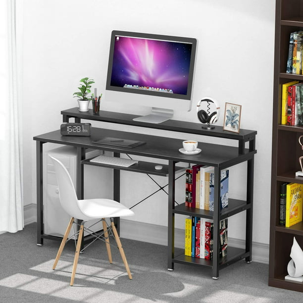 Computer Desk with Monitor Stand Storage Shelves Keyboard Tray, 47 Studying Writing Table for Home Office - Walmart.com