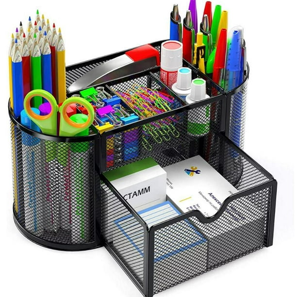 Desk Organizer Mesh with 8 Compartments and 1 Drawer, Multi-functional Desktop Office Supplies for Home, School, Classroom - Walmart.com