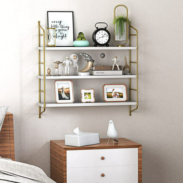 Floating Shelves, Wall Shelves 3 Boards Adjustable, White and Gold Shelf for Living Room, Bedroom, Bathroom, Kitchen - Walmart.com