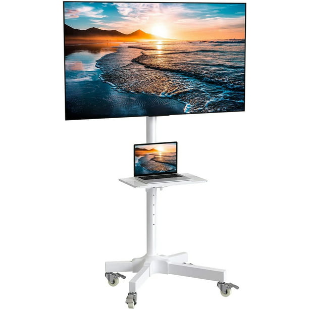 Mobile TV Cart with Wheels for 23 to 60 inch LCD LED 4K Flat Curved Screen TVs, Height Adjustable Shelf Trolley Floor Stand Holds up to 55lbs, Monitor Holder Tray Max 400x400mm White - Walmart.com