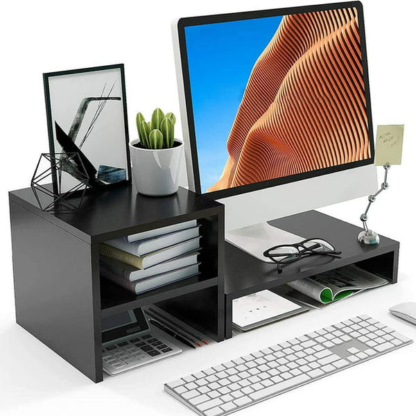 Monitor Stand, Monitor Stand Riser with 2 Tier Shelf, Desktop Organizer, Computer Monitor Stand for Screen, Laptop, Printer, Bookshelf for Home Office - Walmart.com