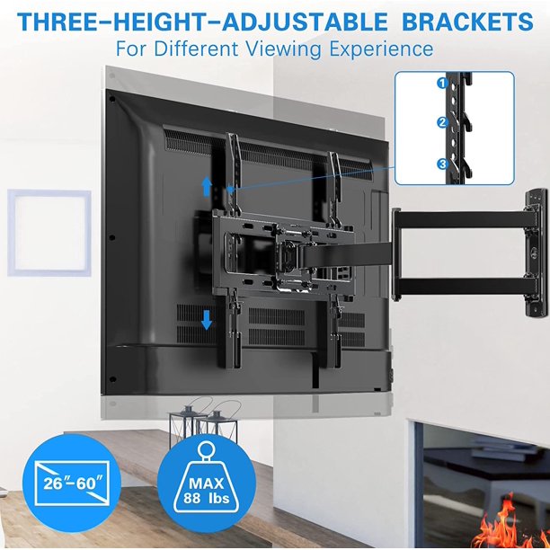 Full Motion TV Wall Mount for Most 26-60 inch LED LCD OLED Flat Curved TVs up to 88lbs, Single Articulating Arm, Adjust Bracket Height, Extension, Max 400x400mm - Walmart.com