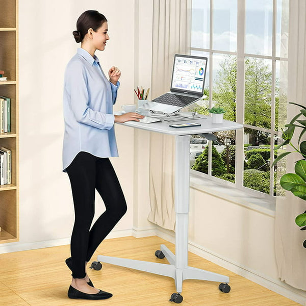 Mobile Standing Desk Height Adjustable Pneumatic Rolling Sit Stand Desk Small Laptop Desk Cart Riser Mobile Podium for Home Office School - Walmart.com