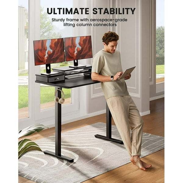 Adjustable Height Electric Standing Desk for 48x24 inch, Computer Stand Up Desk with Double Drawers, Home Office Desk Workstation with Storage Shelf, Black - Walmart.com