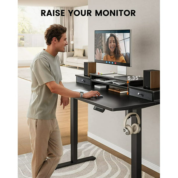 Adjustable Height Electric Standing Desk for 48x24 inch, Computer Stand Up Desk with Double Drawers, Home Office Desk Workstation with Storage Shelf, Black - Walmart.com