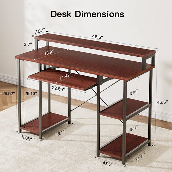 47 inch Computer Gaming Desk with Keyboard Tray, Home Office Desk Study Writing Table with Monitor Stand&Storage Shelves, Cherry - Walmart.com