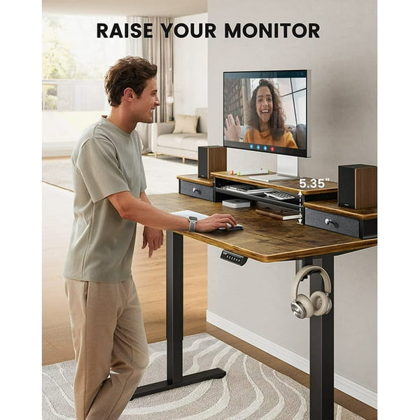 Adjustable Height Electric Standing Desk for 55x28 inch, Computer Stand Up Desk with Double Drawers, Home Office Desk Workstation with Storage Shelf, Vintage Brown - Walmart.com