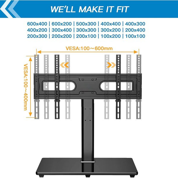 Swivel Universal TV Stand Mount for 37-75 inch LCD OLED Flat Curved Screen TVs, Height Adjustable Table Top TV Stand Base with Tempered Glass Base Wire Management, 600x400mm up to 99lbs - Walmart.com