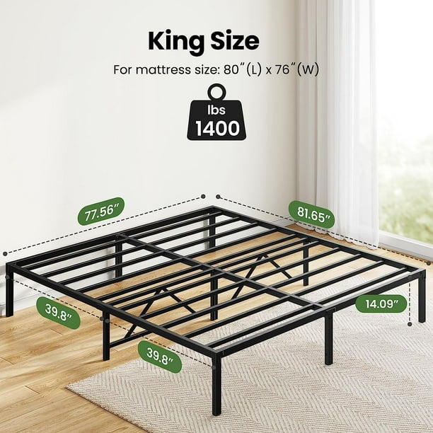 King Size Metal Platform Bed Frame Mattress Foundation No Box Spring Needed, Modern Bed Frame with 14