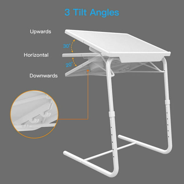 Adjustable TV Tray Table, TV Dinner Tray on Bed Sofa, Comfortable Folding Table with 6 Height 3 Tilt Angle Adjustments, White - Walmart.com