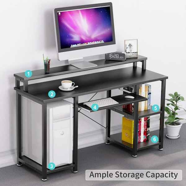 Computer Desk with Monitor Stand Storage Shelves Keyboard Tray, 47 Studying Writing Table for Home Office - Walmart.com