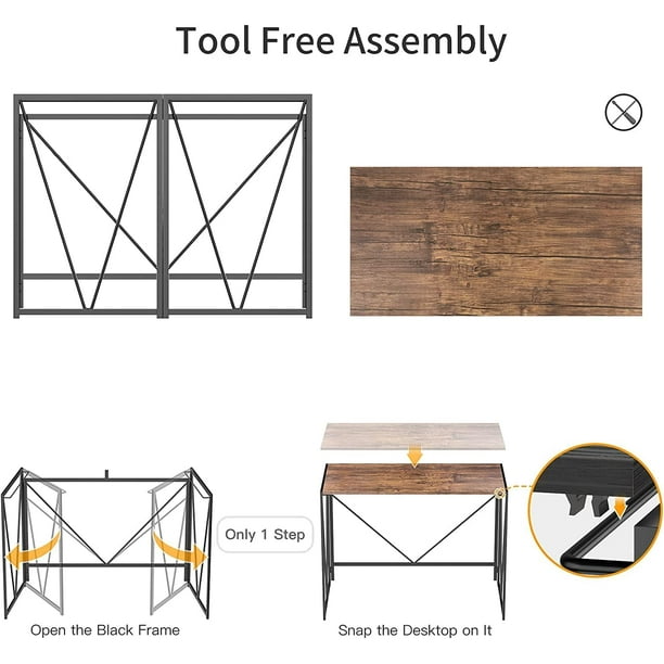 Computer Study Writing Desk 39 Inch, Folding PC Laptop Table No Assembly, Home Office Desk for Small Space, Brown - Walmart.com