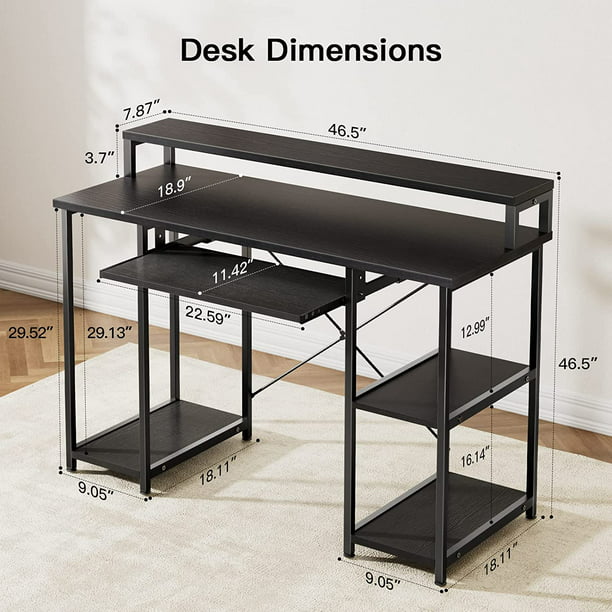 47 inch Computer Gaming Desk with Keyboard Tray, Home Office Desk Study Writing Table with Monitor Stand&Storage Shelves, Black - Walmart.com