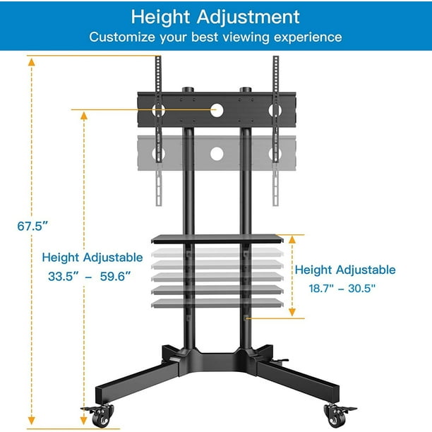 Mobile TV Cart with Wheels for 32-85 inch Flat Curved Screen TVs, Height Adjustable Rolling TV Stand Hold Up to 132 lbs, Trolley Floor Stand with Tray Max 600x400mm - Walmart.com