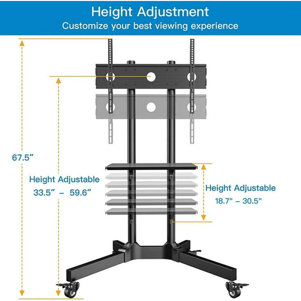 Mobile TV Cart with Wheels for 32-85 inch Flat Curved Screen TVs, Height Adjustable Rolling TV Stand Hold Up to 132 lbs, Trolley Floor Stand with Tray Max 600x400mm - Walmart.com