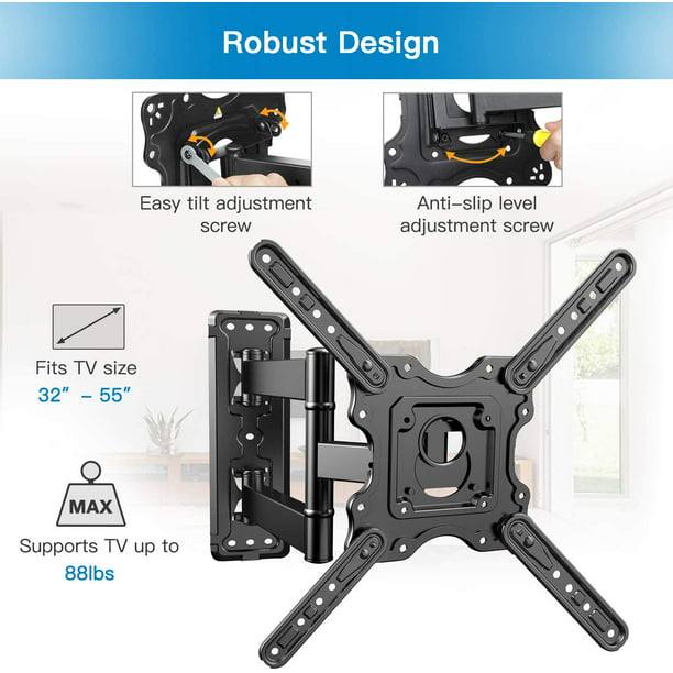 Full Motion TV Wall Mount Heavy Duty for Most 32-55 inch Flat Curved TVs up to 88lbs with Swivel Tilt Extension Arm,Max 400x400mm - Walmart.com