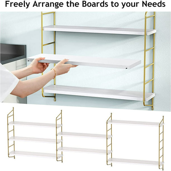 Floating Shelves, Wall Shelves 3 Boards Adjustable, White and Gold Shelf for Living Room, Bedroom, Bathroom, Kitchen - Walmart.com