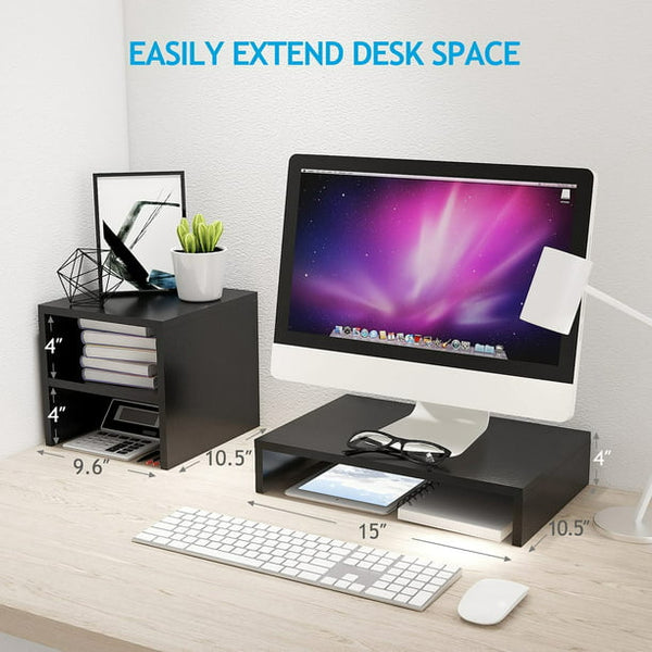 Monitor Stand, Monitor Stand Riser with 2 Tier Shelf, Desktop Organizer, Computer Monitor Stand for Screen, Laptop, Printer, Bookshelf for Home Office - Walmart.com