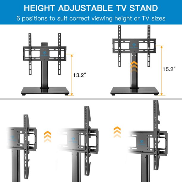 Swivel Universal TV Stand Base, Table Top TV Stand for 32-60 inch LCD LED TVs, Height Adjustable TV Mount Stand with Tempered Glass Base, 400x400mm, Holds up to 88lbs - Walmart.com