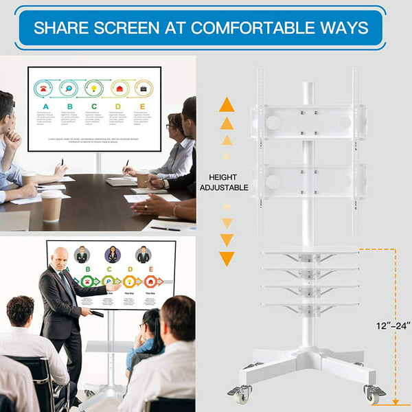 Mobile TV Cart with Wheels for 23 to 60 inch LCD LED 4K Flat Curved Screen TVs, Height Adjustable Shelf Trolley Floor Stand Holds up to 55lbs, Monitor Holder Tray Max 400x400mm White - Walmart.com