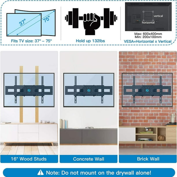 Full Motion TV Wall Mount Bracket for 37-75 inch LCD, QLED,OLED 4K Flat Curved TVs, Dual Arms Tilt Extension Swivel Articulating TV Mount, Max 600x400mm up to 132lbs, Fits 16 Studs - Walmart.com